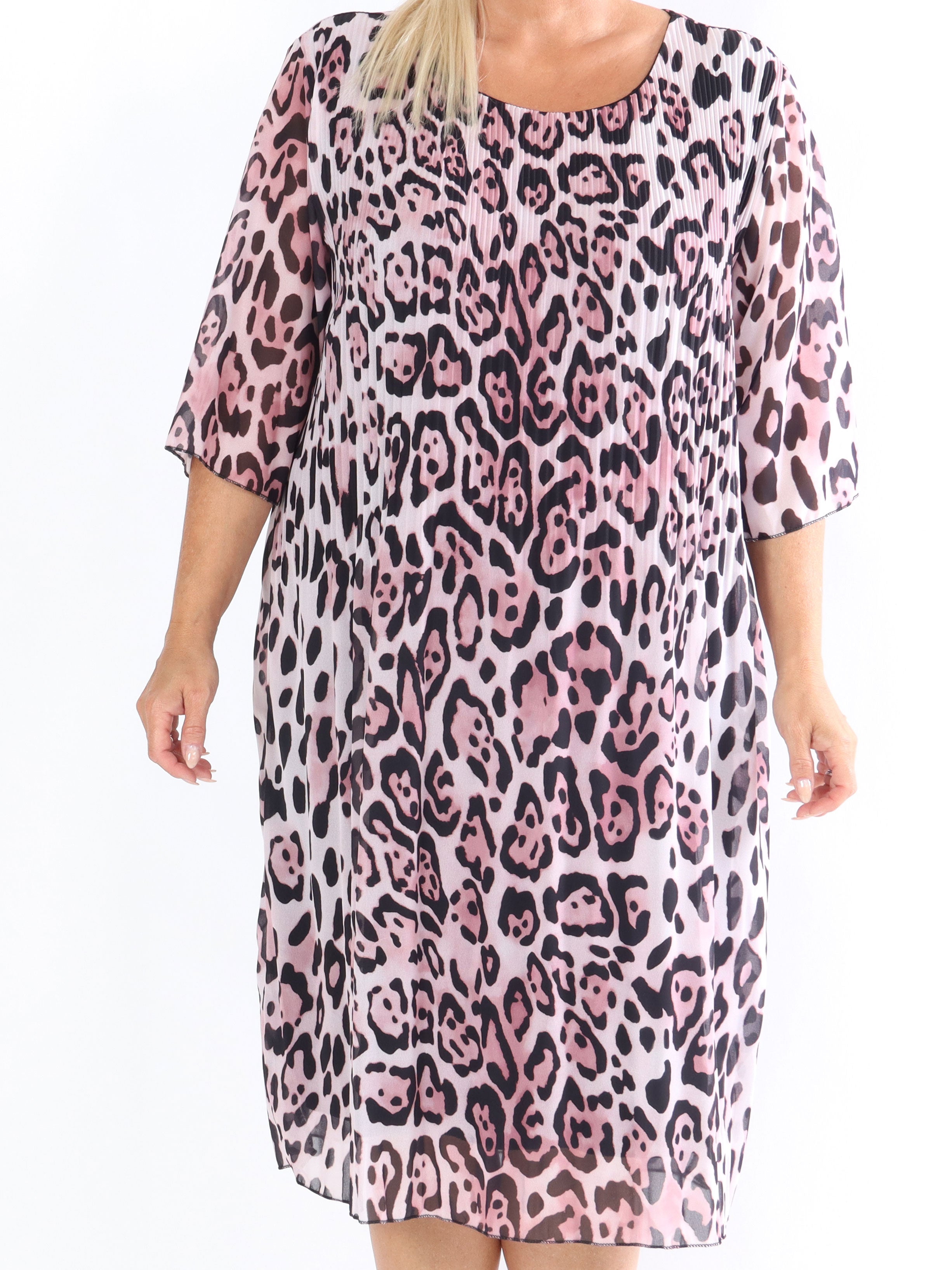 Zion Leo - Plisseret kjole med leopardprint